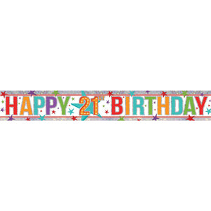 Banner Holographic Happy Birthday 21st Multi