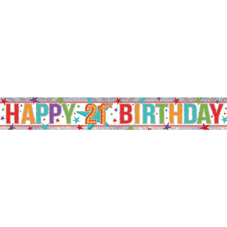 Banner Holographic Happy Birthday 21st Multi
