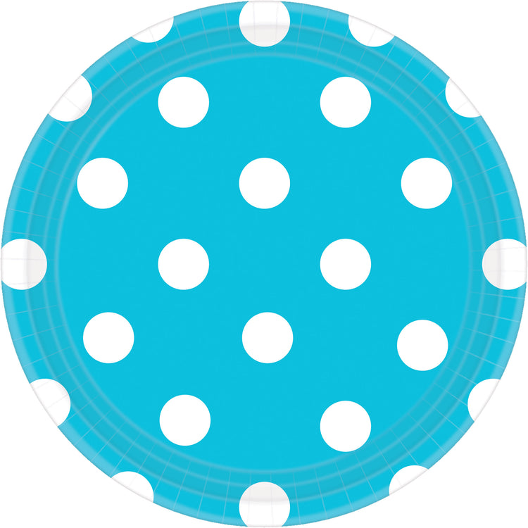 Dots 17cm Round Paper Plates Caribbean Blue Pack of 8