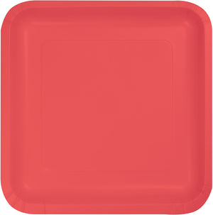 Coral Square Lunch Plates Paper 18cm Pack of 18