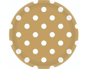 Dots 23cm Round Plates Gold Pack of 8