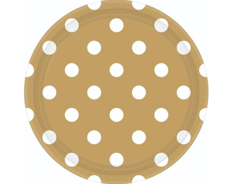 Dots 23cm Round Plates Gold Pack of 8