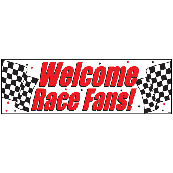 Black & White Check Giant Party Banner Welcome Race Fans!