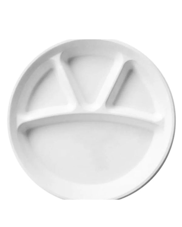 Eco White 27cm Round 4 Compartment Sugarcane Plates Pack of 25