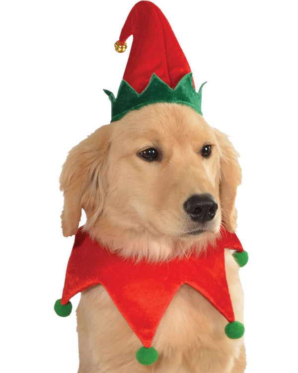 Elf Hat with Bell and Collar Pet Christmas Costume