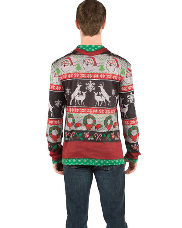 Ugly Frisky Deer Christmas Sweater Faux Real Mens T-Shirt