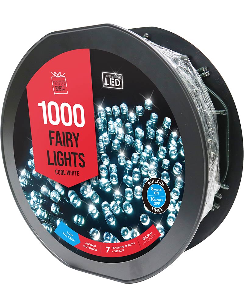 Timer Cool White 1000 Piece LED Fairy Lights 69.9m