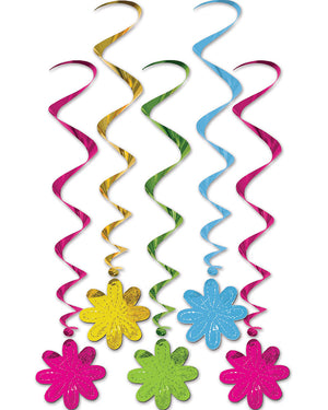 60s Flower Hanging Swirl Decorations Pack of 5