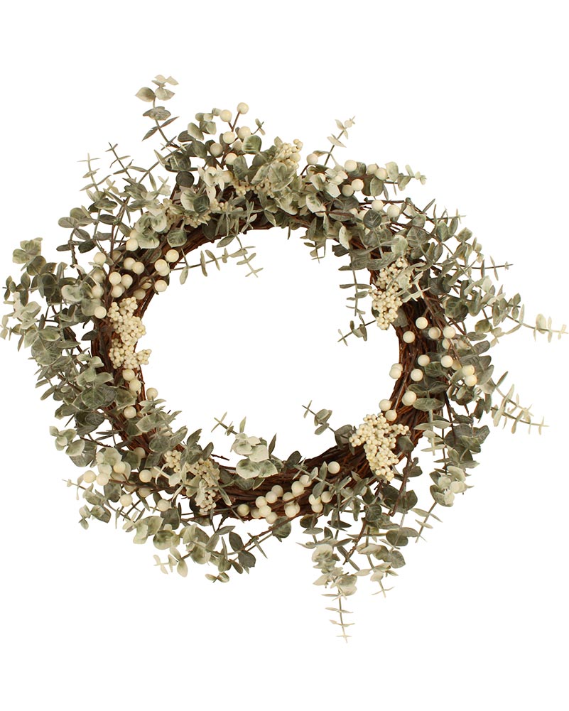 Frosted Eucalyptus With White Berries Christmas Wreath 50cm