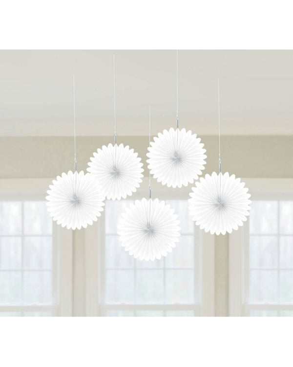 Christmas Frosty White Mini Hanging Fan Decorations Pack of 5