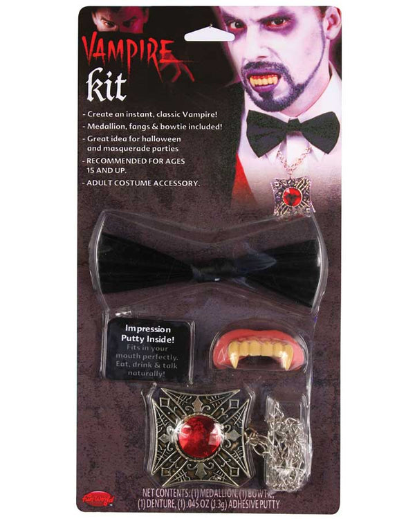 Instant Vampire Fangs Medallion and Bow Tie Kit
