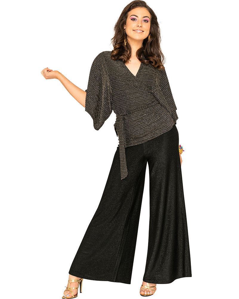 Funky Black Sparkle 70s Womens Palazzo Pants