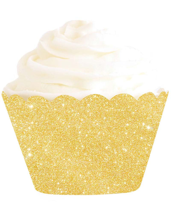 Christmas Gold Glitter Cupcake Wrappers Pack of 12
