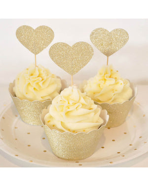 Gold and Silver Hearts Reversible Cupcake Topper Pack of 12