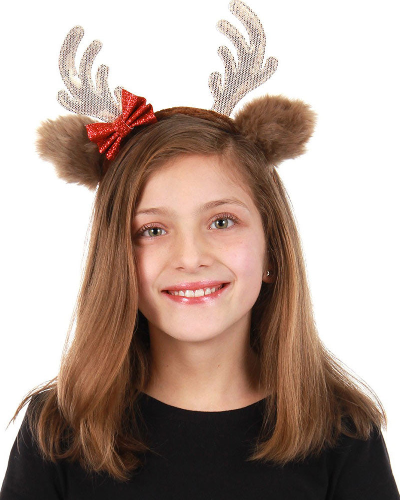 Christmas Glitter Reindeer Bow Deluxe Headband