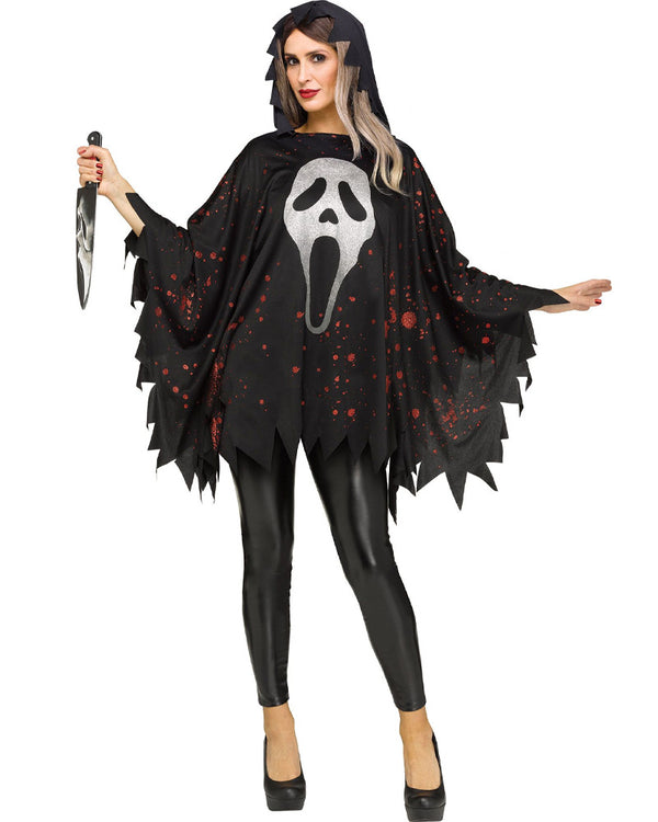 Glittering Ghost Face Poncho Womens Costume