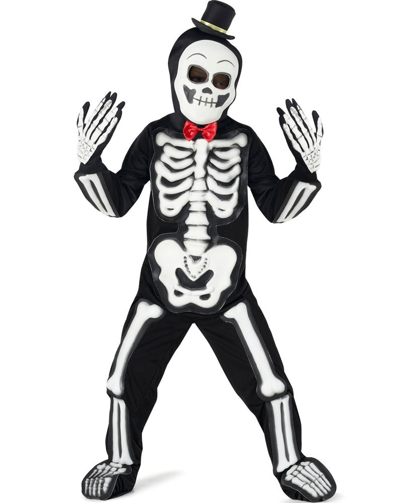 Glow In The Dark Skeleton Costume — Full Bodysuit With Mask & Gloves, Medium