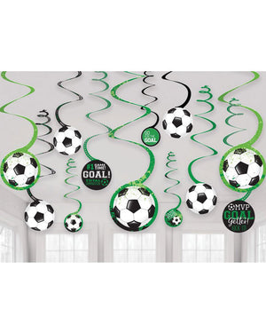 Goal Getter Soccer Hanging Swirl Decorations Pack of 12