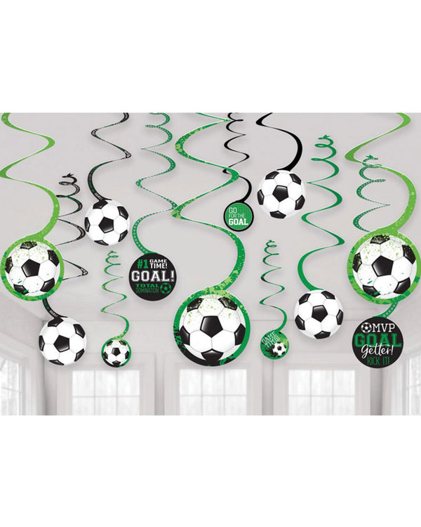 Goal Getter Soccer Hanging Swirl Decorations Pack of 12