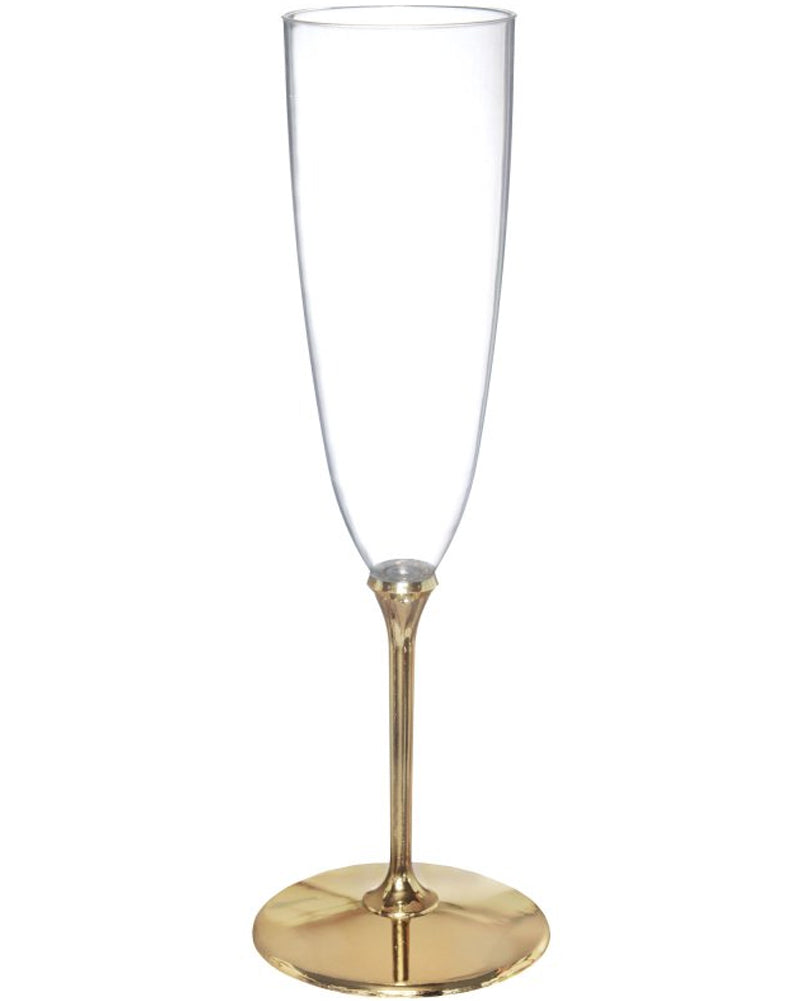 Gold Stem 133ml Clear Plastic Premium Champagne Glasses Pack of 8