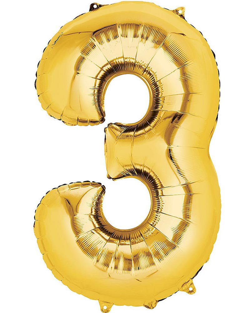 Gold 86cm Number 3 Supershape Foil Balloon