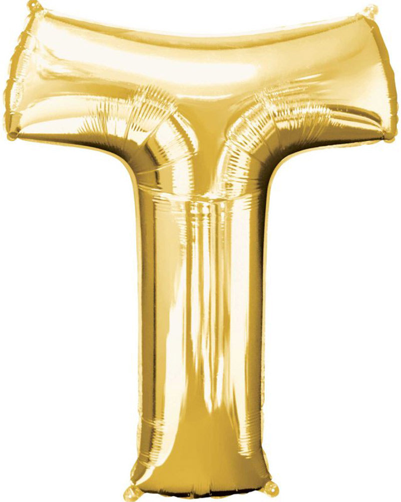 Gold Letter T Supershape 86cm Balloon