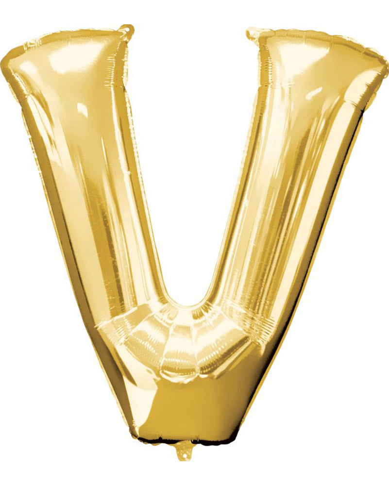 Gold Letter V Supershape 86cm Balloon