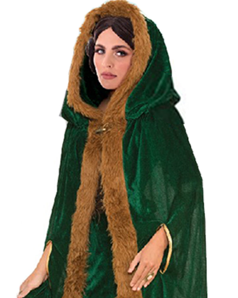 Green Faux Fur Trim Cape