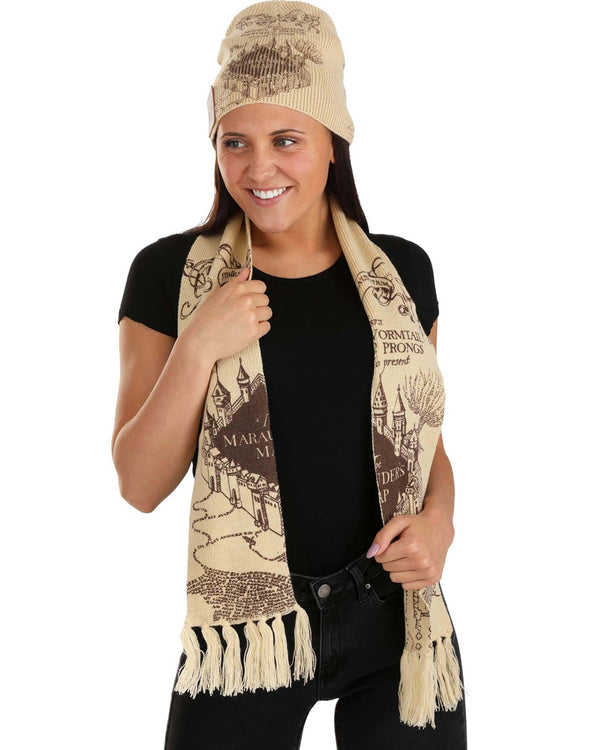 Harry Potter Marauders Map Knit Scarf and Hat
