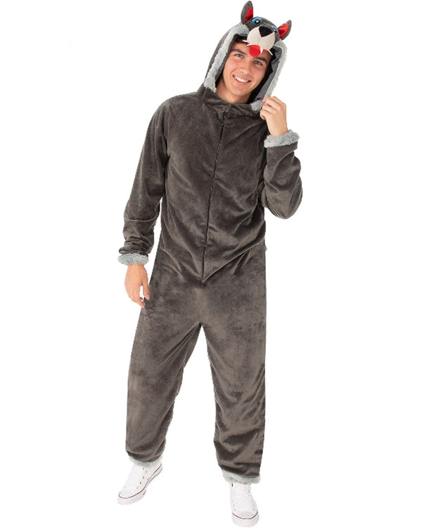 Howling Wolf Hooded Jumpsuit Adult Costume
