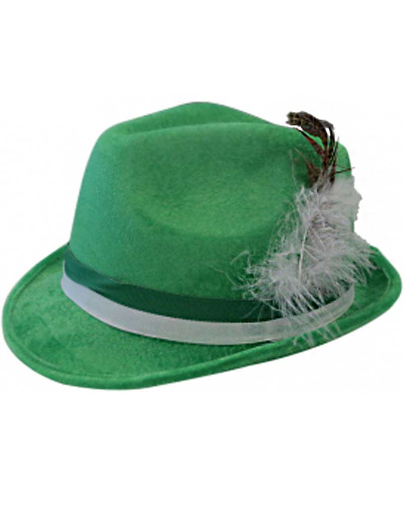 Green Oktoberfest German Deluxe Hat with Feather