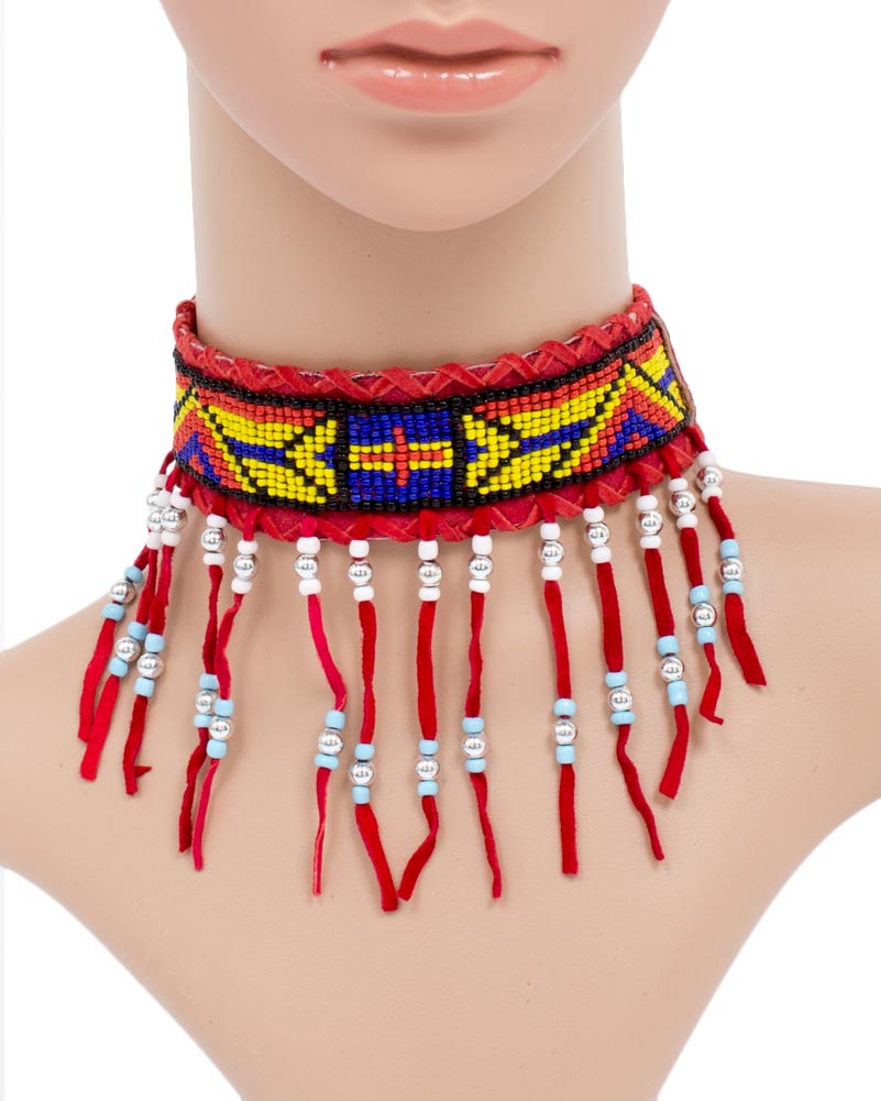 Native American Red Choker with Beads