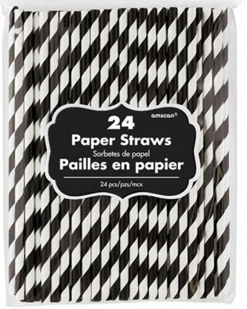 Jet Black 20cm Paper Straws Pack of 24