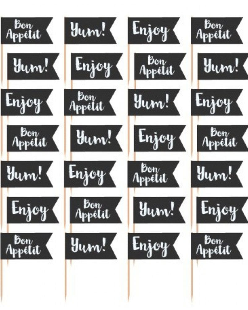 Kraft Paper Party Flag Picks Black Pack of 36