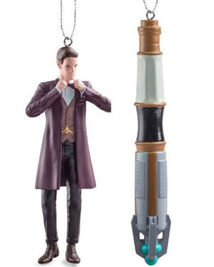 Doctor Who 11th Doctor and Sonic Screwdriver Christmas Ornaments