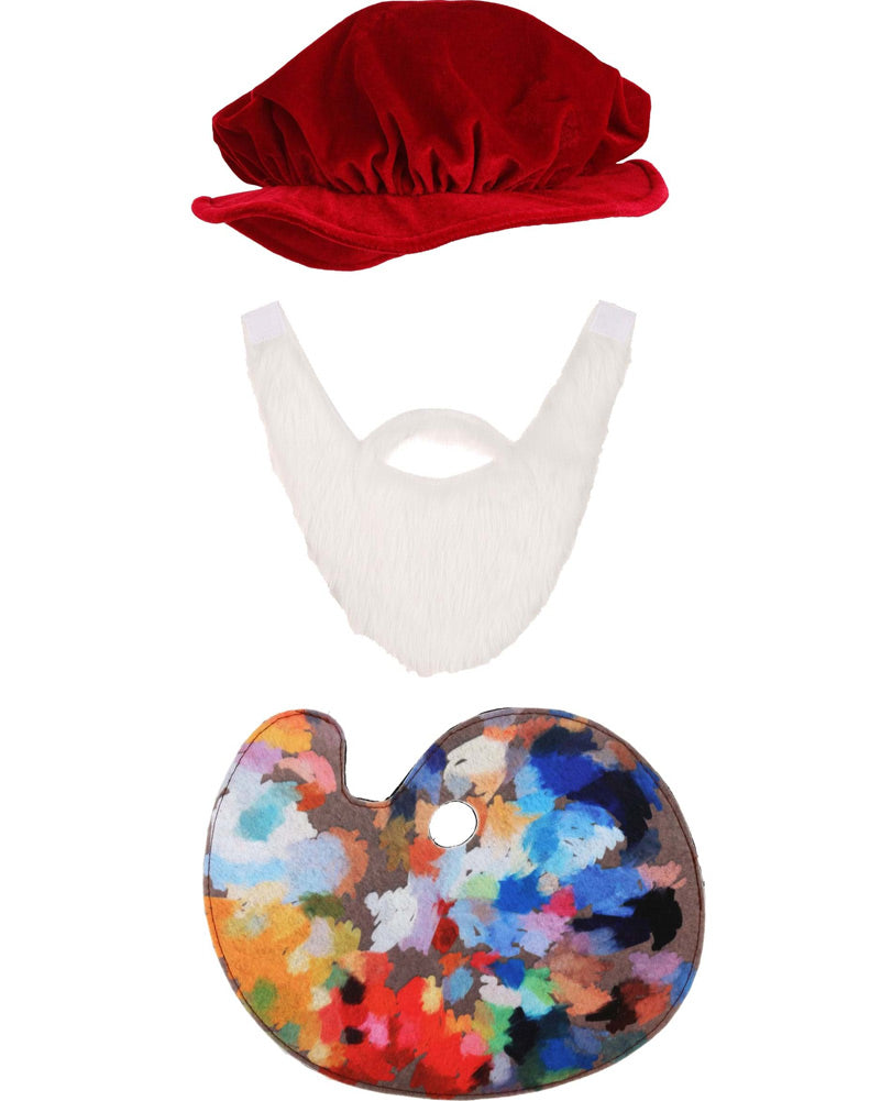 Leonardo da Vinci Deluxe Hat Beard Mustache and Palette Costume Set