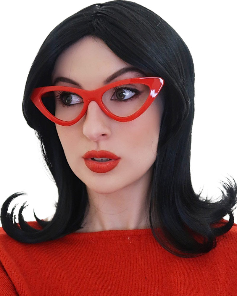 Linda Bobs Wife Short Black Flick Wig with Glasses Set