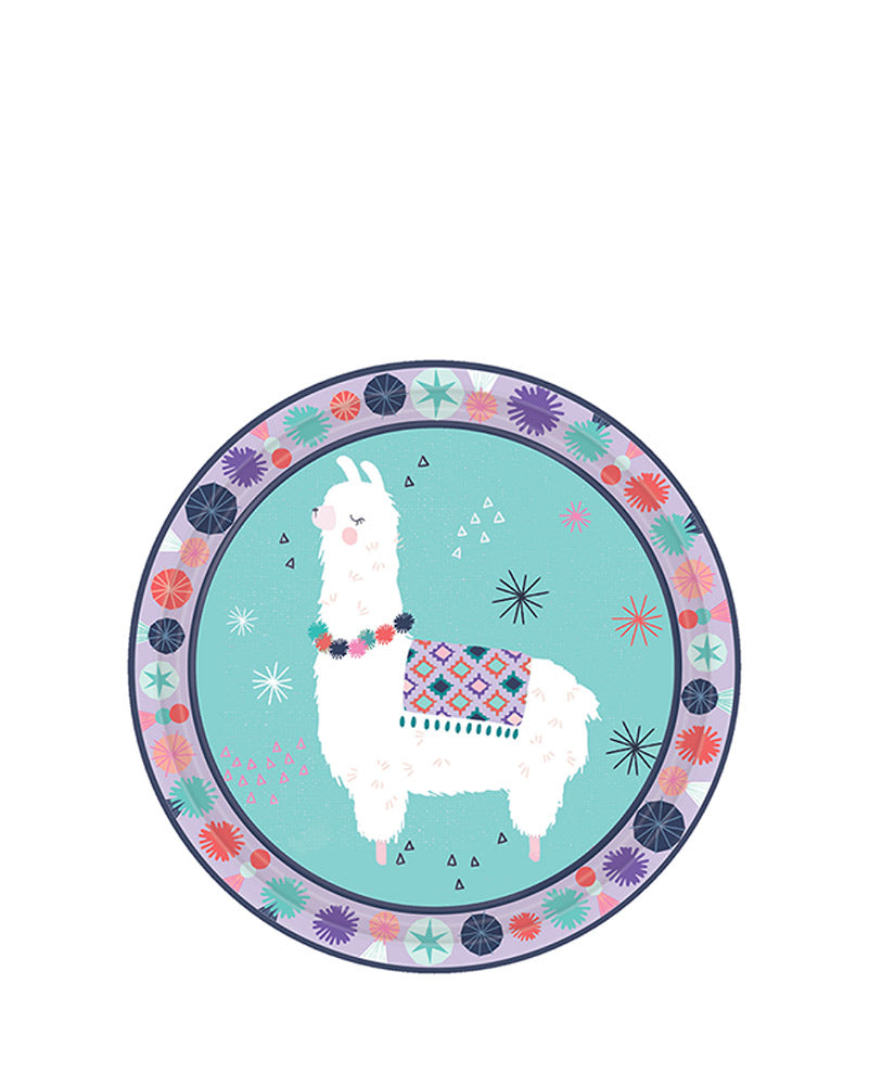 Llama Fun 17cm Round Plate Pack of 8