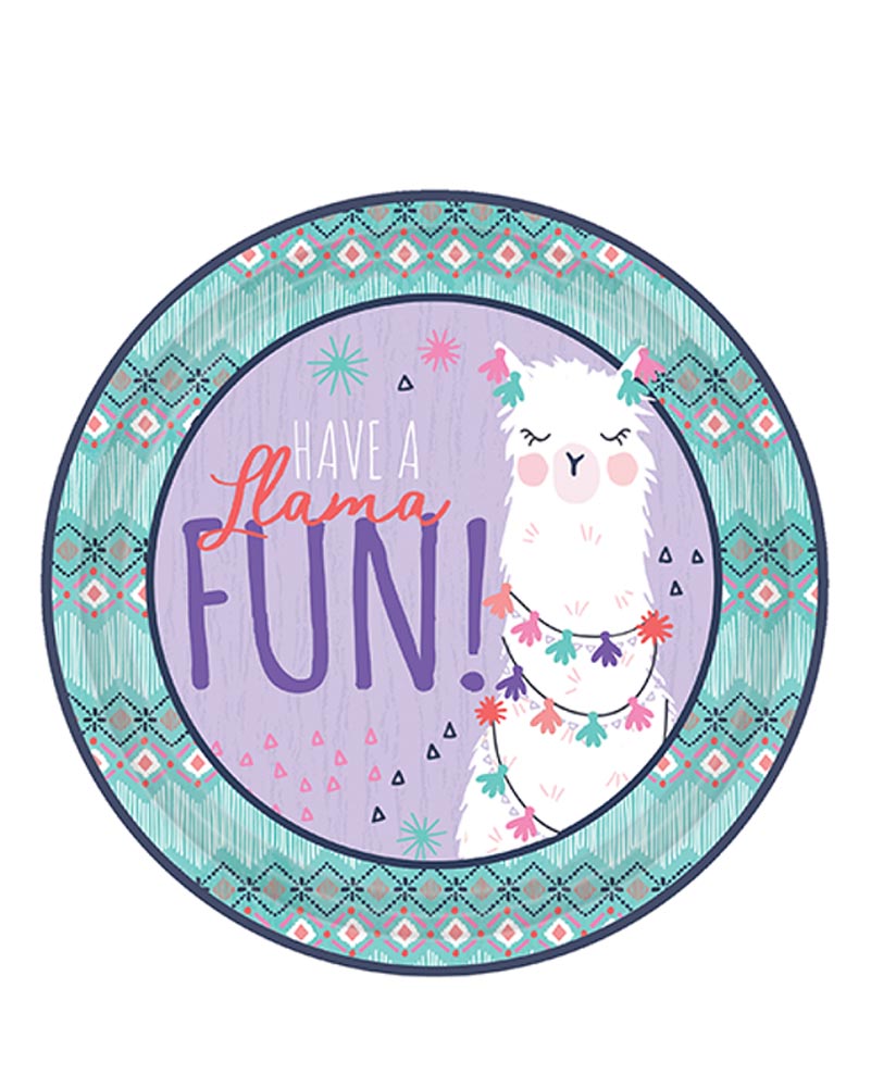 Llama Fun 22cm Round Plate Pack of 8