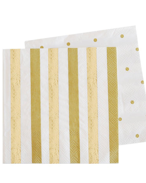 Gold Stripes and Dots Lunch Napkins Pack of 20