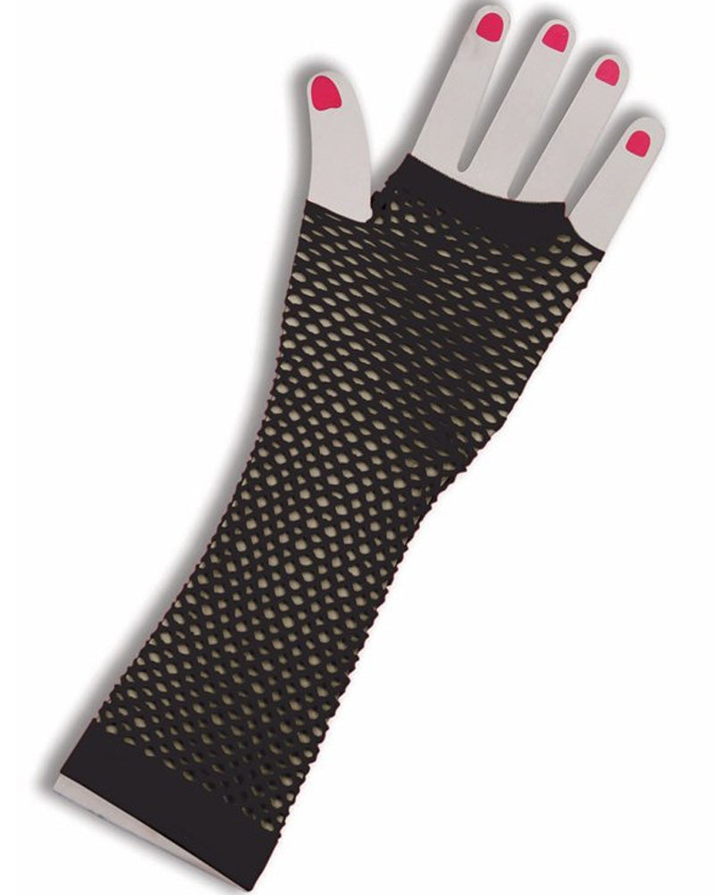80s Long Fishnet Gloves Black