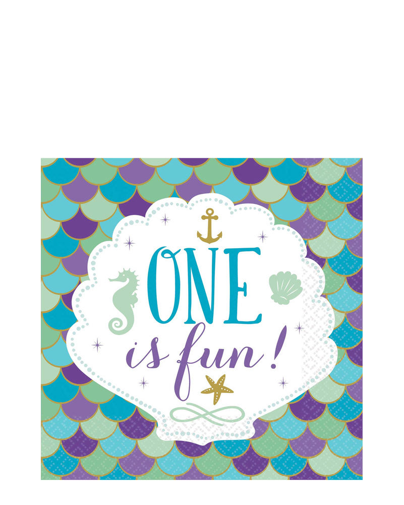 Mermaid Wishes 1st Birthday Lunch Napkins Pack of 16