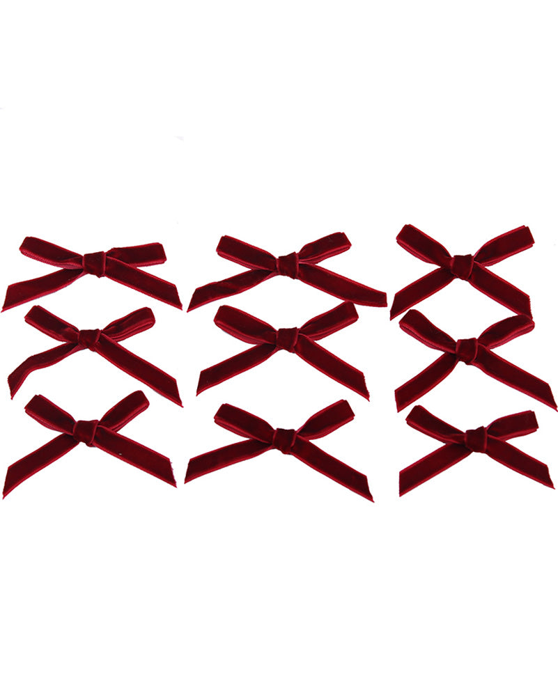 Christmas Mini Velour Burgundy Bows Pack of 9