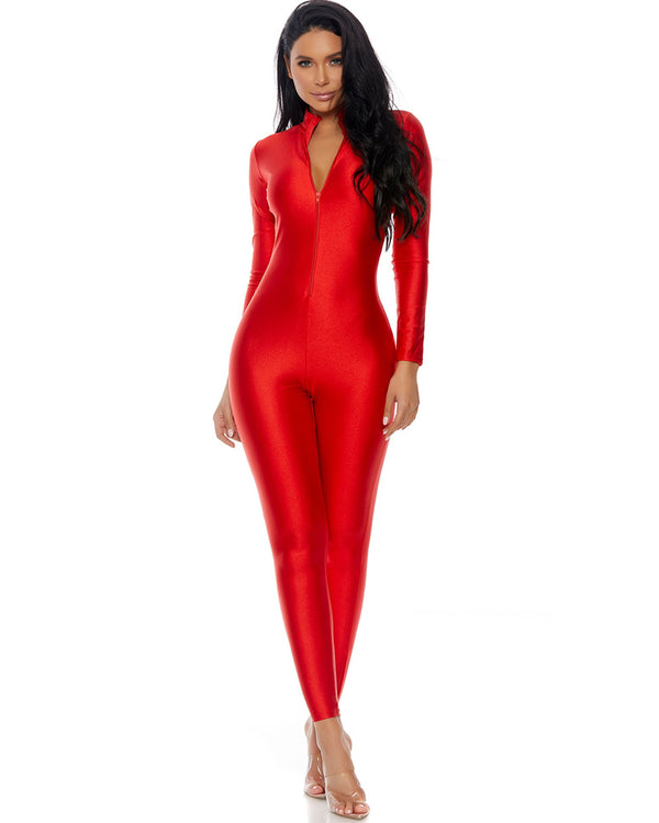 Mock Neck Red Jumpsuit Womens Costume