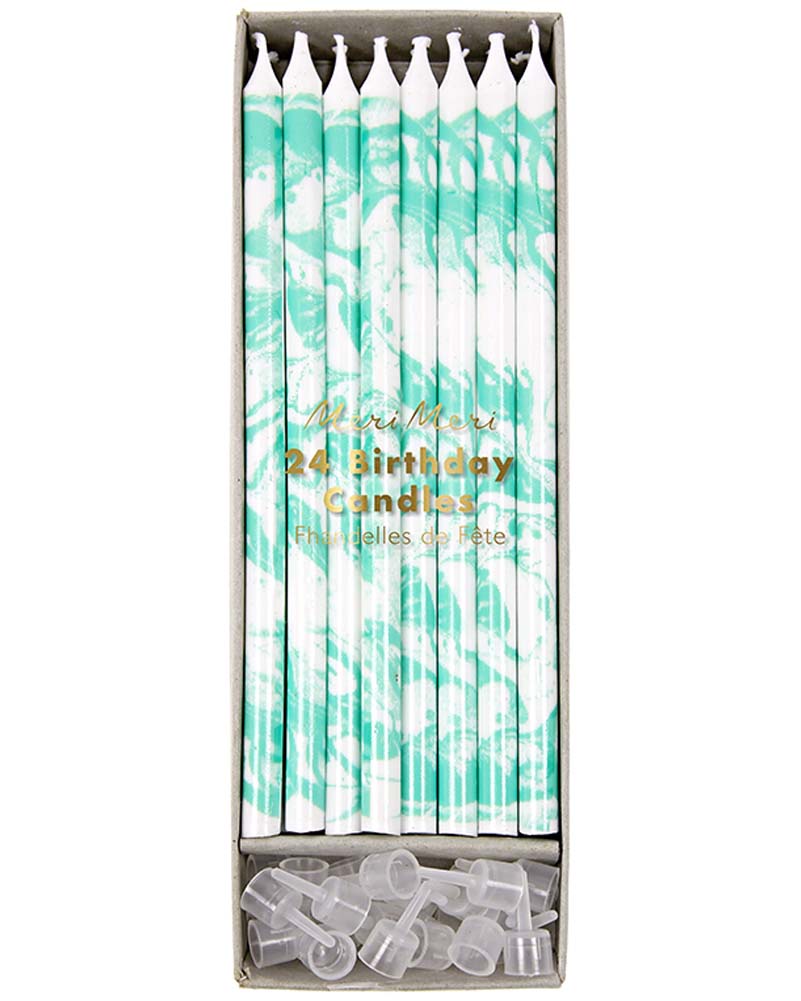 Mint Marbled Candles Pack of 24