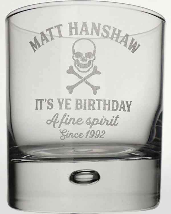 Pirate Its Ye Birthday Engraved Round 305ml Scotch Glass