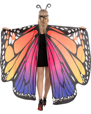 Orange and Purple Butterfly Wing Cape and Antenna Headband Set