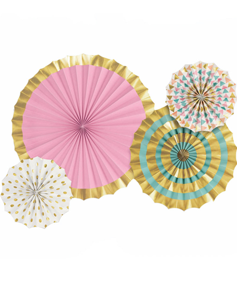 Gold Foil Hot Stamped Paper Fans Pack of 4
