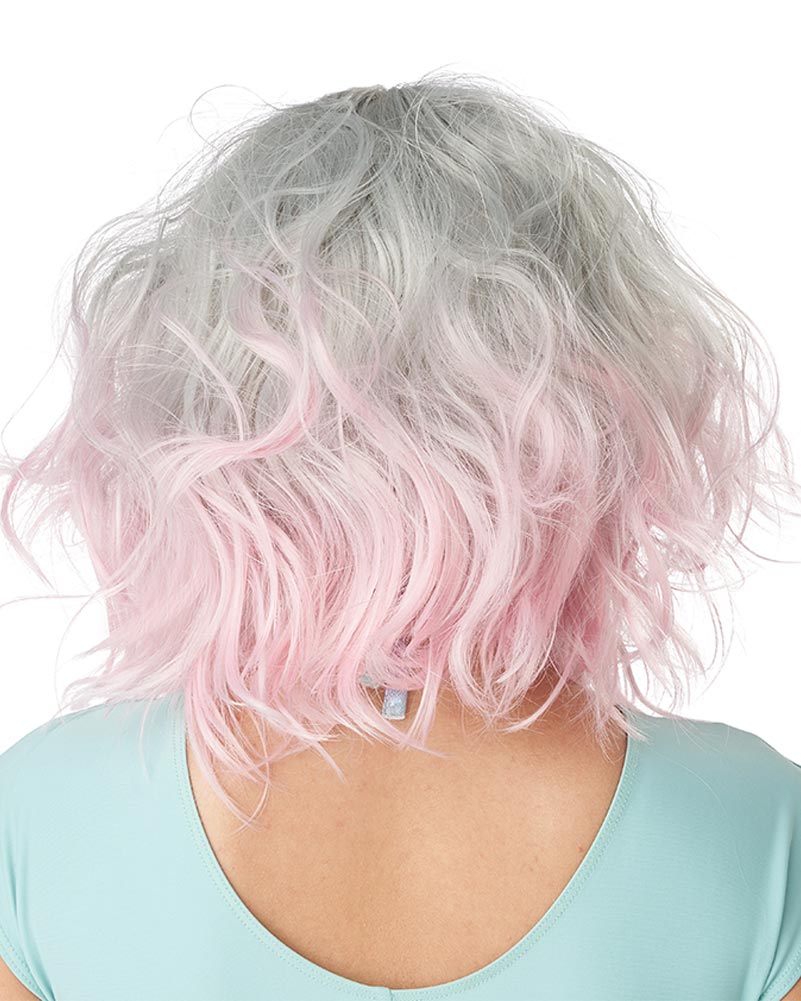 Pink and Grey Wavy Bob Wig