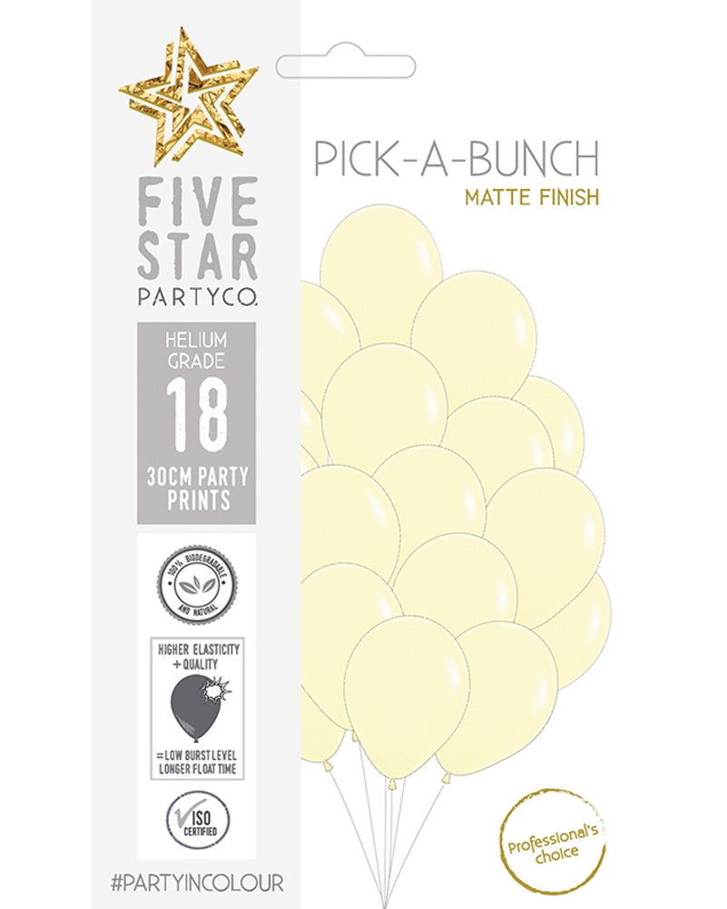Pastel Yellow Matte Round 30cm Latex Balloons Pack of 18